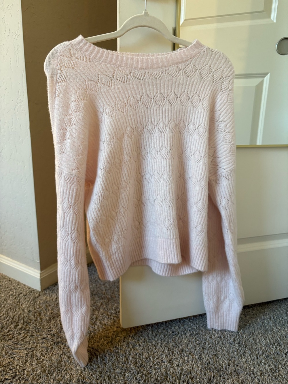 abercrombie kids Pale Pink Cable Knit Crew Sweater